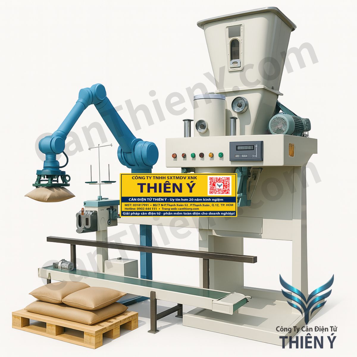 Cân đóng bao robot gấp may bao – Tự động hóa hiện đại, chính xác Thiên Ý