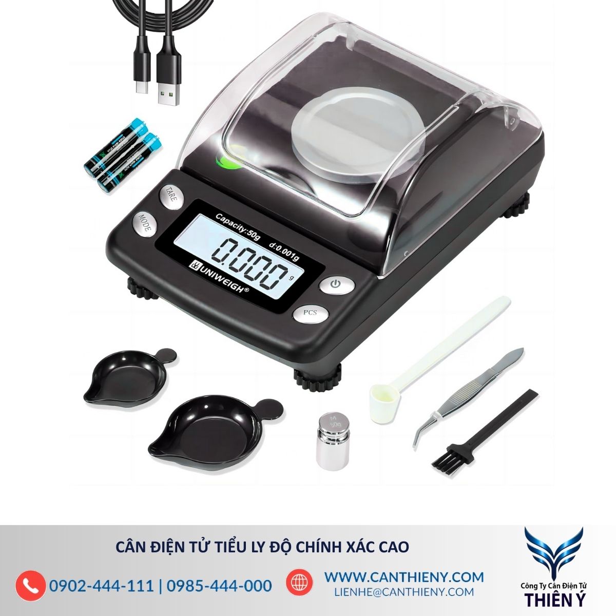 cân điện tử tiểu ly chính xác cao độ chia 0.001g dùng phòng lab, dược liệu, vàng bạc