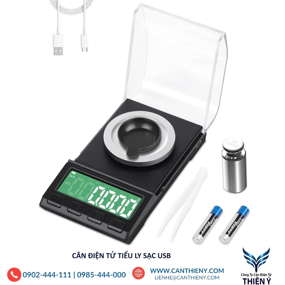 Cân điện tử tiểu ly sạc USB - giá rẻ, bảo hành 12 tháng.