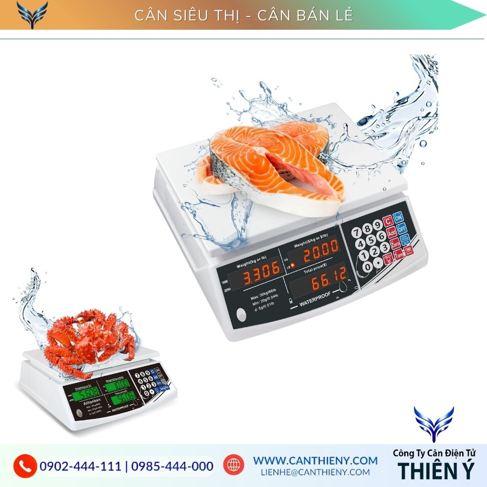 Cân siêu thị điện tử chống nước nhẹ chính hãng, bền bỉ, phù hợp siêu thị và cửa hàng thủy sản, bảo hành 12 tháng
